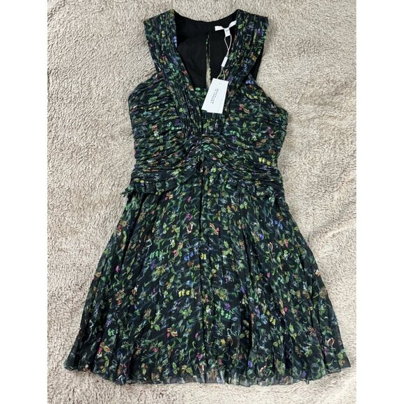 Derek Lam 10 Crosby Black Ruched Pleated Silk Mini Dress Size 4 New - Picture 3 of 14